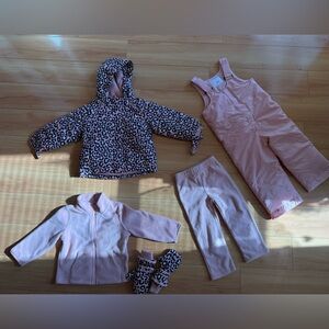 The Children's Place Pink and Leopard 3T Girl’s Snowsuit 6 Piece Set